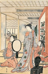 Frau vor dem Spiegel, von Katsukawa Shunsho (1726-1792), Japanische Zivilisation