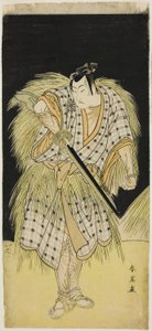 Schauspieler Mimasu Tokujirô I als Hayano Kampei (links) und Nakayama Kojûrô VI als Ono Sadakurô (rechts) in „Schatz der 47 treuen Vasallen“ („Kanadehon chûshingura“) von Katsukawa Shun