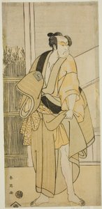 Der Schauspieler Ichikawa Monnosuke II als Hiranoya Tokubei (?) im Stück Waka Murasaki Edokko Soga (?), aufgeführt im Ichimura Theater (?) im dritten Monat, 1792 (?)