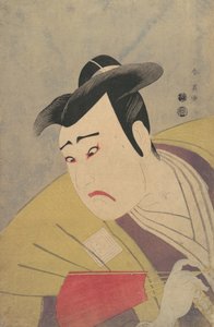 Der Schauspieler Ichikawa Yaozo III hält einen roten Fächer, 1794 von Katsukawa Shun