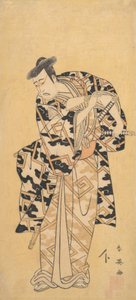 Der Schauspieler Ichikawa Yaozo III als Fuwa Banzaemon in einem Donnergewand, spielt mit einem Fächer, 1794