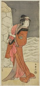 Der Schauspieler Iwai Hanshiro IV als Yaegushi no Oroku (?) im Stück Keisei Kogane no Hakarime (?), aufgeführt im Kawarazaki Theater (?) im dritten Monat, 1792 (?)