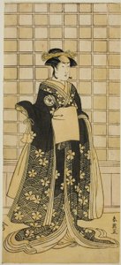 Der Schauspieler Iwai Kiyotaro II als Dame Itohagi (?) im Stück Genji Saiko Kogane Tachibana (?), aufgeführt im Ichimura Theater (?) im elften Monat, 1788 (?)