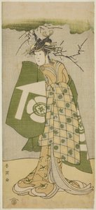 Der Schauspieler Osagawa Tsuneyo II als Oiso no Tora im Stück Gohiiki no Hana Aikyo Soga, aufgeführt im Kawarazaki Theater im ersten Monat, 1794 von Katsukawa Shun