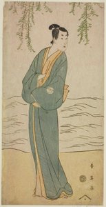 Der Schauspieler Segawa Kikunojo III als Chokichi im Stück Suda no Haru Geisha Katagi, aufgeführt im Kiri-Theater im ersten Monat, 1796 von Katsukawa Shun