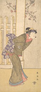 Der vierte Iwai Hanshiro als Frau unter einem Torii stehend, ca. 1791 von Katsukawa Shun