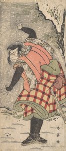 Unidentifizierter Schauspieler als Kyokaku am Fuße einer Klippe im Schneesturm, ca. 1793