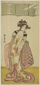 Der Schauspieler Segawa Kikunojo III als Shinanoya Ohan im Stück Kabuki no Hana Bandai Soga, aufgeführt im Ichimura Theater im dritten Monat, ca. 1786