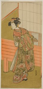 Der Schauspieler Segawa Kikunojo III als Kurtisane Takamura von Onoteruya (?) im Stück Sugata no Hana Yuki no Kuromushi (?), aufgeführt im Ichimura Theater (?) im elften Monat, 1776 (?)