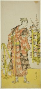 Der Schauspieler Matsumoto Koshiro IV als Pflanzverkäufer Awashima no Yonosuke im Stück Mukashi Otoko Yuki no Hinagata, aufgeführt im Ichimura-Theater im elften Monat, 1781