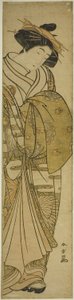 Kurtisane in einem Kimono mit Chrysanthemenmuster