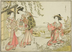 Kurtisanen von Kadotsutaya, aus dem Buch "Spiegel der schönen Frauen der Vergnügungsviertel (Seiro bijin awase sugata kagami)," Bd. 1 von Katsukawa Shunsho