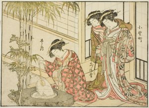Kurtisanen des Maruya, aus dem Buch "Spiegel der schönen Frauen der Vergnügungsviertel (Seiro bijin awase sugata kagami)," Bd. 2 von Katsukawa Shunsho