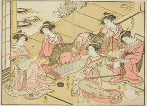 Kurtisanen des Tamaya, aus dem Buch "Spiegel der schönen Frauen der Vergnügungsviertel (Seiro bijin awase sugata kagami)," Bd. 1 von Katsukawa Shunsho