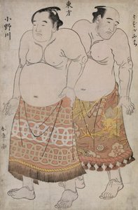Ganzkörperporträts von Ringern der Ostgruppe, Darstellung von Uzugafuchi und Onagawa von Katsukawa Shunsho