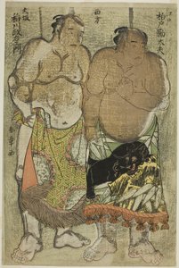 Sumo-Ringer der westlichen Gruppe: (rechts) Kashiwado Kandayu aus Edo, (links) und Inagawa Masaemon aus Osaka von Katsukawa Shunsho