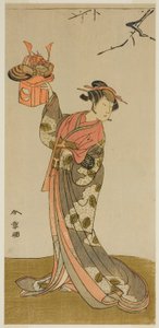 Der Schauspieler Arashi Hinaji I als Hananoi im Stück Gosho-zakura Horikawa Youchi, aufgeführt im Ichimura-Theater im vierten Monat, 1773 von Katsukawa Shunsho