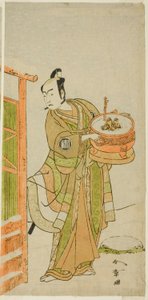 Der Schauspieler Arashi Sangoro II als Ito Kuro verkleidet als Banta im Stück Izu-goyomi Shibai no Ganjitsu, aufgeführt im Morita Theater im elften Monat, 1772