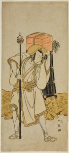 Der Schauspieler Ichikawa Danjuro V als Moriya no Daijin verkleidet als Rokuju-rokubu im Stück Miya-bashira Iwao no Butai, aufgeführt im Morita-Theater im siebten Monat, 1773 von Katsukawa Shunsho