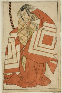 Der Schauspieler Ichikawa Danjuro V als Watanabe Kiou Takiguchi (?) im Stück Nue no Mori Ichiyo no Mato (?), aufgeführt im Nakamura-Theater (?) im elften Monat, 1770 (?) von Katsukawa Shunsho