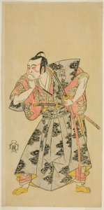 Der Schauspieler Ichikawa Danzo III als Fuwa Banazemon im Stück Date Moyo Kumo ni Inazuma, aufgeführt im Morita Theater im zehnten Monat, 1768