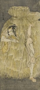 Der Schauspieler Ichikawa Danzo IV wechselt schnell zwischen den Rollen von Sadakuro und Yoichibei im Stück Kanadehon Chushingura, aufgeführt im Morita-Theater im dritten Monat