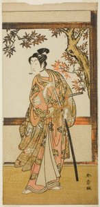 Der Schauspieler Ichikawa Monnosuke II als Shinokobe Shoji Yukihira im Stück Gohiiki Kanjincho, aufgeführt im Nakamura-Theater im elften Monat, 1773
