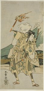 Der Schauspieler Ichikawa Monnosuke II als Soga no Goro Tokimune im Stück Haru wa Soga Akebono-zoshi (?), aufgeführt im Nakamura-Theater (?) im ersten Monat, 1772 (?) von Katsukawa Shunsho