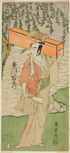 Der Schauspieler Ichikawa Yaozo II als Soga no Juro Sukenari verkleidet als der professionelle Narr Senraku (?) im Stück Soga Moyo Aigo no Wakamatsu (?), aufgeführt im Nakamura Theater (?) im zweiten Monat, 1769 (?) von Katsukawa Shunsho
