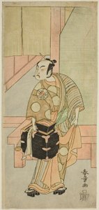 Der Schauspieler Ichimura Uzaemon IX als Friseur Komagata Ikkaku im Stück Fuji no Yuki Kaikei Soga, aufgeführt im Ichimura Theater im ersten Monat, 1770 von Katsukawa Shunsho