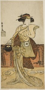 Der Schauspieler Iwai Hanshiro IV als Tsukisayo im Stück Gohiiki Nenne Soga, aufgeführt im Nakamura-Theater im ersten Monat, 1779