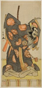 Der Schauspieler Nakajima Mihoemon II als Shujaku Tenno im Stück Masakado Kammuri no Hatsuyuki, aufgeführt im Nakamura-Theater im elften Monat, 1777