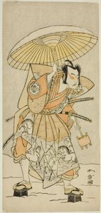Der Schauspieler Nakamura Juzo II als Kajiwara Genta Kagetoki im Stück Izu-goyomi Shibai no Ganjitsu, aufgeführt im Morita-Theater im elften Monat, 1772 von Katsukawa Shunsho