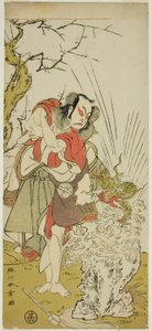 Der Schauspieler Nakamura Juzo II als Yushichi (?) im Stück Keisei Momiji no Uchikake (?), aufgeführt im Morita-Theater (?) im siebten Monat, 1772 (?) von Katsukawa Shunsho