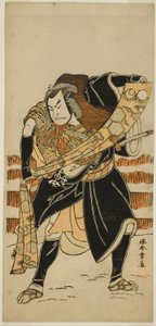 Der Schauspieler Nakamura Nakazo I als Abe no Sadato (?) im Stück Date Nishiki Tsui no Yumitori (?), aufgeführt im Morita-Theater (?) im elften Monat, 1778 (?) von Katsukawa Shunsho