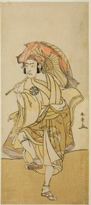 Der Schauspieler Nakamura Nakazo I als Onmaya Kisanda verkleidet als Löwentänzer Kakubei im Stück Chigo Torii Tobiiri Kitsune, aufgeführt im Ichimura-Theater im elften Monat, 1777 von Katsukawa Shunsho