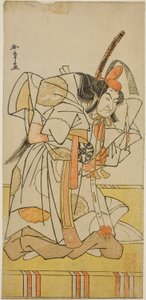 Der Schauspieler Nakamura Nakazo I als Prinz Takahiro im Stück Date Nishiki Tsui no Yumitori, aufgeführt im Morita-Theater im elften Monat, 1778