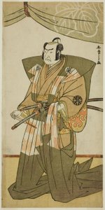 Der Schauspieler Nakamura Nakazo I als Saito Sanemori im Stück Kitekaeru Nishiki no Wakayaka, aufgeführt im Nakamura-Theater im elften Monat, 1780
