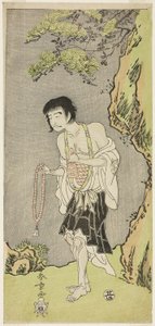 Der Schauspieler Nakamura Nakazo I als Mönch Raigo Ajari im Stück Nue no Mori Ichiyo no Mato, aufgeführt im Nakamura-Theater ab dem ersten Tag des elften Monats, 1770 von Katsukawa Shunsho