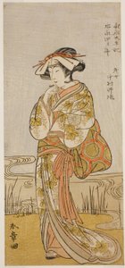 Der Schauspieler Nakamura Noshio I als Drachenjungfrau verkleidet als Tamanami, im Stück Oyafune Taiheiki, aufgeführt im Ichimura Theater im elften Monat, 1775