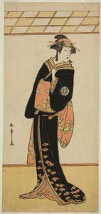 Der Schauspieler Nakamura Riko I als Lady Manko (Manko Gozen) (?) im Stück Soga Musume Choja (?), aufgeführt im Nakamura Theater (?) im ersten Monat, 1784 (?) von Katsukawa Shunsho
