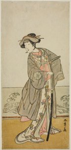 Der Schauspieler Nakamura Tomijuro I als Lady Hangaku im Stück Wada-gassen Onna Maizuru, aufgeführt im Nakamura-Theater im siebten Monat, 1777