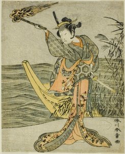 Der Schauspieler Nakamura Tomijuro I als Nagoya Osan im Stück Fuki Kaete Tsuki mo Yoshiwara (Neugedecktes Dach: Der Mond scheint auch über das Vergnügungsviertel Yoshiwara), aufgeführt im Morita-Theater im elften Monat, 1771 von Katsukawa Shunsho
