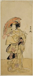Der Schauspieler Nakamura Tomijuro I als weiblicher Fuchs vom Berg Ubagadake im Stück Chigo Torii Tobiiri Kitsune, aufgeführt im Ichimura-Theater im elften Monat, 1777