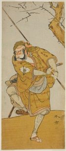 Der Schauspieler Onoe Matsusuke I als Kobayashi no Asahina verkleidet als Vogelfänger im Stück Edo no Haru Meisho Soga, aufgeführt im Ichimura-Theater im dritten Monat, 1773 von Katsukawa Shunsho