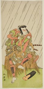 Der Schauspieler Onoe Matsusuke I als Nakaomi Katsumi verkleidet als Bauer Datta no Nizo, im Stück Shitenno-ji Nobori Kuyo, aufgeführt im Ichimura-Theater im achten Monat, 1773