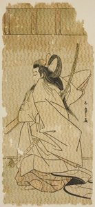 Der Schauspieler Onoe Matsusuke I als Prinz Takanori im Stück "Kaeribana Eiyu Taiheiki," aufgeführt im Nakamura-Theater im elften Monat, 1779