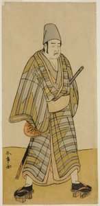 Der Schauspieler Otani Hiroemon III als Gokumon Shobei im Stück Sugata no Hana Kurofune Zukin, aufgeführt im Morita Theater im neunten Monat, 1774