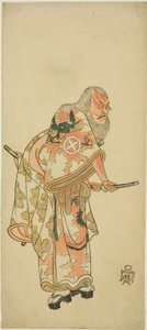 Der Schauspieler Otani Hiroemon III als Hige no Ikyu in der Szene „Sukeroku“ im Stück "Hitokidori Harutsuge Soga" ("Das Soga-Stück: Ankündigung der Frühlingssaison durch die Buschgrasmücke")