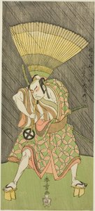 Der Schauspieler Otani Hiroji III, wahrscheinlich als Ukishima Daihachi im Stück Shinasadame Soma no Mombi, aufgeführt im Ichimura-Theater ab dem 23. Tag des siebten Monats, 1770